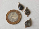 18mm Black Rutiliated Quartz Connectors, 3 pcs Rutile Faceted Pear Shape 925 Silver Gold Polished Bezel Connectors Charm - PSG397