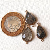 20mm Black Rutiliated Quartz Connectors, 3 pcs Rutile Faceted Pear Shape 925 Silver Gold Polished Bezel Connectors Charm - PSG398