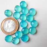 10mm Blue Chalcedony Faceted Cabochons, Blue Rose Cut Flat Back Cabochons