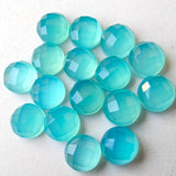 10mm Blue Chalcedony Faceted Cabochons, Blue Rose Cut Flat Back Cabochons