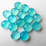 10mm Blue Chalcedony Faceted Cabochons, Blue Rose Cut Flat Back Cabochons