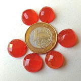 13-15mm Carnelian Orange Chalcedony Checker Cut Cabochons, Orange Flat Back Round Faceted Cabochon For Jewelry (5 Pcs To 10 Pcs) - KRS270Z