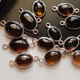 13-16mm Smoky Quartz Connectors, Smoky Quartz Oval Shape 925 Silver Connectors, 5 Pc Smoky Quartz Bezel Connector, Finding Charm - GODPC5006
