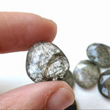 16-18mm Black Rutile Quartz Rose Cut Cabochon, 4 Pieces Black Rutile Faceted Rose Cut Flat Back Cabochons For Jewelry - KS176Z