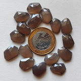 13-15mm Dark Grey Chalcedony Fancy Cabochon, Loose Dark Grey Chalcedony Flat Back Rose Cut Cabochons For Jewelry - GS5180Z