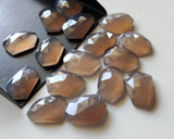 13-15mm Dark Grey Chalcedony Fancy Cabochon, Loose Dark Grey Chalcedony Flat Back Rose Cut Cabochons For Jewelry - GS5180Z
