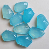20-22mm Blue Chalcedony Fancy Cut Cabochon, Drilled Rose Cut Blue Chalcedony Flat Back Cabochon For Jewelry (5 Pcs To 10 Pcs) - GS3746