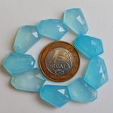 20-22mm Blue Chalcedony Fancy Cut Cabochon, Drilled Rose Cut Blue Chalcedony Flat Back Cabochon For Jewelry (5 Pcs To 10 Pcs) - GS3746