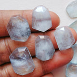 15-16mm Aquamarine Fancy Rose Cut Cabochons, Natural Aquamarine Gemstones Faceted Flat Back Cabochons, 2 Pieces - PNT50A