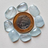 15-16mm Aquamarine Fancy Rose Cut Cabochons, Natural Aquamarine Gemstones Faceted Flat Back Cabochons, 2 Pieces - PNT50A