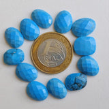 12-15mm Turquoise Rose Cut Cabochons, 5 pcs Loose Chinese Turquoise Faceted Flat Back Cabochons For Jelwery - KRIS56Z