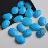 12-15mm Turquoise Rose Cut Cabochons, 5 pcs Loose Chinese Turquoise Faceted Flat Back Cabochons For Jelwery - KRIS56Z