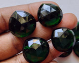 18mm Green Hydro Quartz Rose Cut Cabochons, 5 Pcs Heart Shape Flat Back Emerald