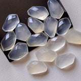 16-18mm White Chalcedony Fancy Rose Cut Cabochon, White Chalcedony Flat Back