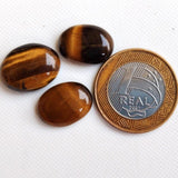 18-19 mm Tigers Eye Plain Cabochons, 3 Pieces Plain Tigers Eye Flat Back Loose Gemstones For Jewelry - NNP517Z