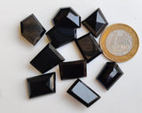 17-20mm Black Onyx RoseCut Cabochon, Faceted Fancy Cut Flat Black Onyx Gemstones For Jewelry, 5 Pieces- GODP277Z