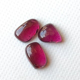 5-6mm Garnet Rhodolite Cabochons, 3 Pcs Natural Plain Free Form Shape Garnet Flat Back Slice Cabs - PDG373