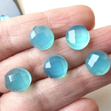 10mm Blue Chalcedony Faceted Cabochons, Blue Rose Cut Flat Back Cabochons