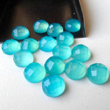 10mm Blue Chalcedony Faceted Cabochons, Blue Rose Cut Flat Back Cabochons