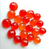 11-12mm Carnelian Orange Chalcedony Checker Cut Cabochons, Orange Flat Back Round Faceted Cabochon For Jewelry (5 Pcs To 10 Pcs) - PSG405