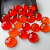 13-15mm Carnelian Orange Chalcedony Checker Cut Cabochons, Orange Flat Back Round Faceted Cabochon For Jewelry (5 Pcs To 10 Pcs) - KRS270Z