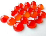 13-15mm Carnelian Orange Chalcedony Checker Cut Cabochons, Orange Flat Back Round Faceted Cabochon For Jewelry (5 Pcs To 10 Pcs) - KRS270Z