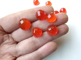 11-12mm Carnelian Orange Chalcedony Checker Cut Cabochons, Orange Flat Back Round Faceted Cabochon For Jewelry (5 Pcs To 10 Pcs) - PSG405