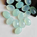 10x14mm Aqua Chalcedony Faceted Oval Stones, 4Pcs Loose Aqua Chalcedony Double Side Cut Gems For Jewelry - KRS261Z