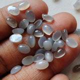 4x6mm Grey Moonstone Oval Plain Flat Back Cabochon, Loose Oval Plain Calibrated Moonstone For Jewelry (5 Pcs To 25 Pcs) - BGPA478Z