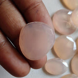 15-22mm Rose Pink Chalcedony Faceted Cabochon Pink Chalcedony Rose Cut Flat Back