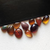 7-9mm Black Opal Plain Flat Back Cabochons, Enhanced Fire Ethiopian Welo Black Opal Flat Back Beads For Jewelry, 5 Pieces - GODP549Z