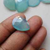 12x16mm Blue Chalcedony Rose Cut Pear Flat Back Cabochons, Blue Cabochons Faceted Pear Cabochons For Jewelry (5 Pcs To 10 Pcs) - BGP333Z
