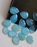 12x16mm Blue Chalcedony Rose Cut Pear Flat Back Cabochons, Blue Cabochons Faceted Pear Cabochons For Jewelry (5 Pcs To 10 Pcs) - BGP333Z