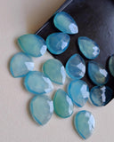 12x16mm Blue Chalcedony Rose Cut Pear Flat Back Cabochons, Blue Cabochons Faceted Pear Cabochons For Jewelry (5 Pcs To 10 Pcs) - BGP333Z