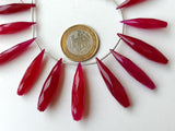 Pink Chalcedony Faceted Long Drop Bead, 7x20mm To 9x22mm Chlacedony Briolette Pink Faceted Tear Drop Beads, 5 Pieces - PDG371