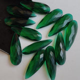 10x28mm-11x31mm Emerald Green Colored Glass Fancy Stones, Faceted Long Drops