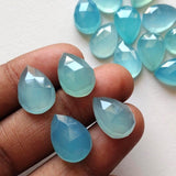 10x14mm Aquamarine Chalcedony Rose Cut Pear Flat Back Cabochons Aqua Chalcedony