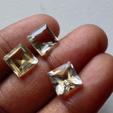 8mm Square Green Amethyst Loose Cut Stone Lot, Faceted Princess Diamond Cut