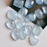 12-14mm Aquamarine Fancy Rose Cut Cabochons, Natural Faceted Flat Back Cabochons Aquamarine Gemstones (2 Pcs To 5 Pcs) - PNT50Z