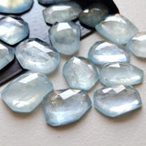 15-16mm Aquamarine Fancy Rose Cut Cabochons, Natural Aquamarine Gemstones Faceted Flat Back Cabochons, 2 Pieces - PNT50A
