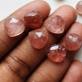 10mm Strawberry Quartz Cabochons, Natural Strawberry Faceted Heart Shaped