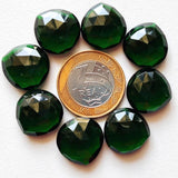 18mm Green Hydro Quartz Rose Cut Cabochons, 5 Pcs Heart Shape Flat Back Emerald