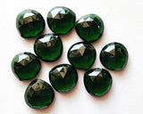 18mm Green Hydro Quartz Rose Cut Cabochons, 5 Pcs Heart Shape Flat Back Emerald