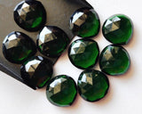18mm Green Hydro Quartz Rose Cut Cabochons, 5 Pcs Heart Shape Flat Back Emerald