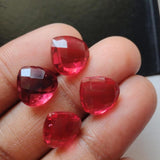 10mm Ruby Pink Colored Quartz, Faceted Ruby Pink Hydro Quartz Heart Shaped