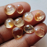 7-11mm Citrine Rose Cut Cabochon Lot, Natural Loose Citrine Faceted Flat Back
