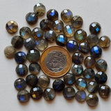 10mm Labradorite Rose Cut Round Flat Back Cabochons, Faceted Round Cabs