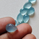 7x10mm Blue Chalcedony Pear Table Cut Flat Back,Blue Chalcedony Pear Cabochons