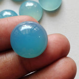 13-15mm Blue Chalcedony Plain Round Cabochon, Plain Blue Chalcedony Flat Back Stone Cabochons For Jewelry - KRS321Z