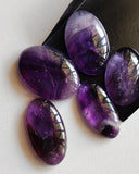 25-34mm Amethyst Oval Plain Cabochons, Loose Rare Oval Plain Flat Back Amethyst Cabochons For Jewelry, 4 Pieces  - GODP727Z